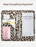 Server Book for Waitress with Zipper Pocket, Magnetic Pocket, Leopard