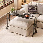 LINGMI Recliner Table, Overbed Table with Wheels Adjustable Height and Length Over Bed Desk, Hospital Heavy Duty Metal Leg Laptop Stand Tray