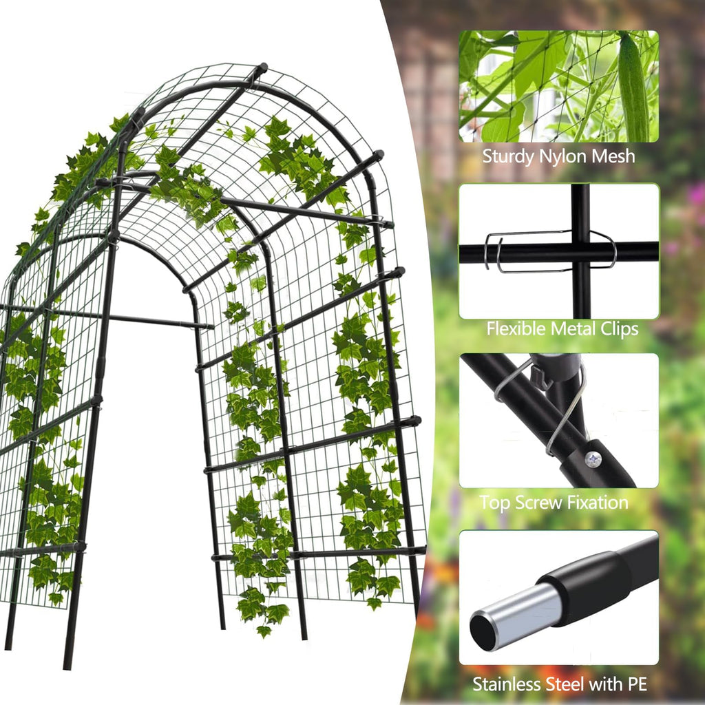 Metal Garden Arch Trellis, 7.6Ft Black for Raised Beds, Plant Support for Cucumbers & Climbing Vegetables with 9 Horizontal Pipe