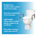 Carex 3.5 Inch Raised Toilet Seat with Arms, Elongated Toilet Seat Riser, Up to 250 lbs Capacity, Elevating & Raising Seat for Elderly & Handicap, Universal, Slip-Resistant with Padded Handles, White