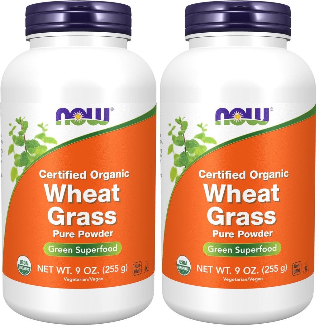 NOW Supplements, Certified Organic and Non-GMO, Wheat Grass Powder, Green Superfood, 9-Ounce (Pack of 2)