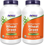 NOW Supplements, Certified Organic and Non-GMO, Wheat Grass Powder, Green Superfood, 9-Ounce (Pack of 2)