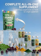 Clean Nutra Moringa Gummies | Pure Moringa Powder Supplement + Ashwagandha Turmeric Spirulina & Ginger Energy, Skin, Immune & Gut Health Green Superfood - Moringa Capsules Alternative