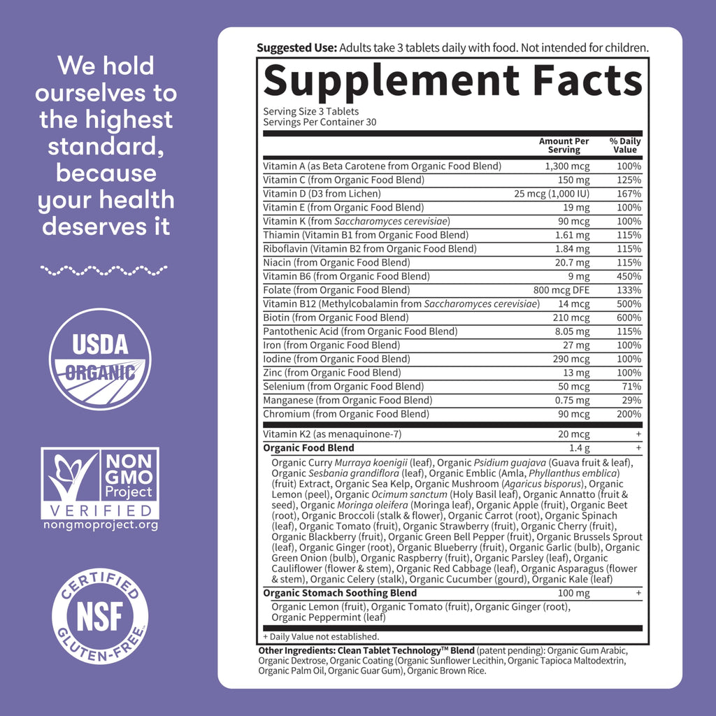 Garden of Life Organics Prenatal Multivitamin with Folate, B6, B12, D3 & Iron – Prenatal Vitamins for Women with Energy Metabolism Support for Healthy Fetal Development, Non-GMO, Vegan, 30 Servings
