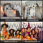 NURADA Floating Candles with Wand Remote Timer - Magic LED Hanging Flameless Taper Candles Flickering Battery Operated for Halloween Birthday Theme Party Holiday Home Window Decor - Black 12 Pack