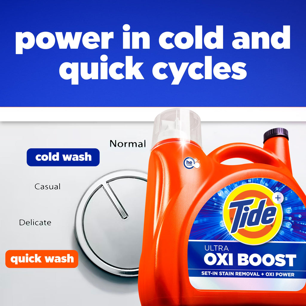 Tide Ultra Oxi Boost Liquid Laundry Detergent, 148 fl oz, 105 Loads, Advanced Stain Remover with Extra Oxi Power