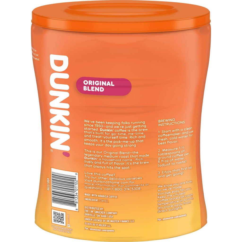 Dunkin’ Original Blend Medium Roast Ground Coffee, 30 Oz. Canister