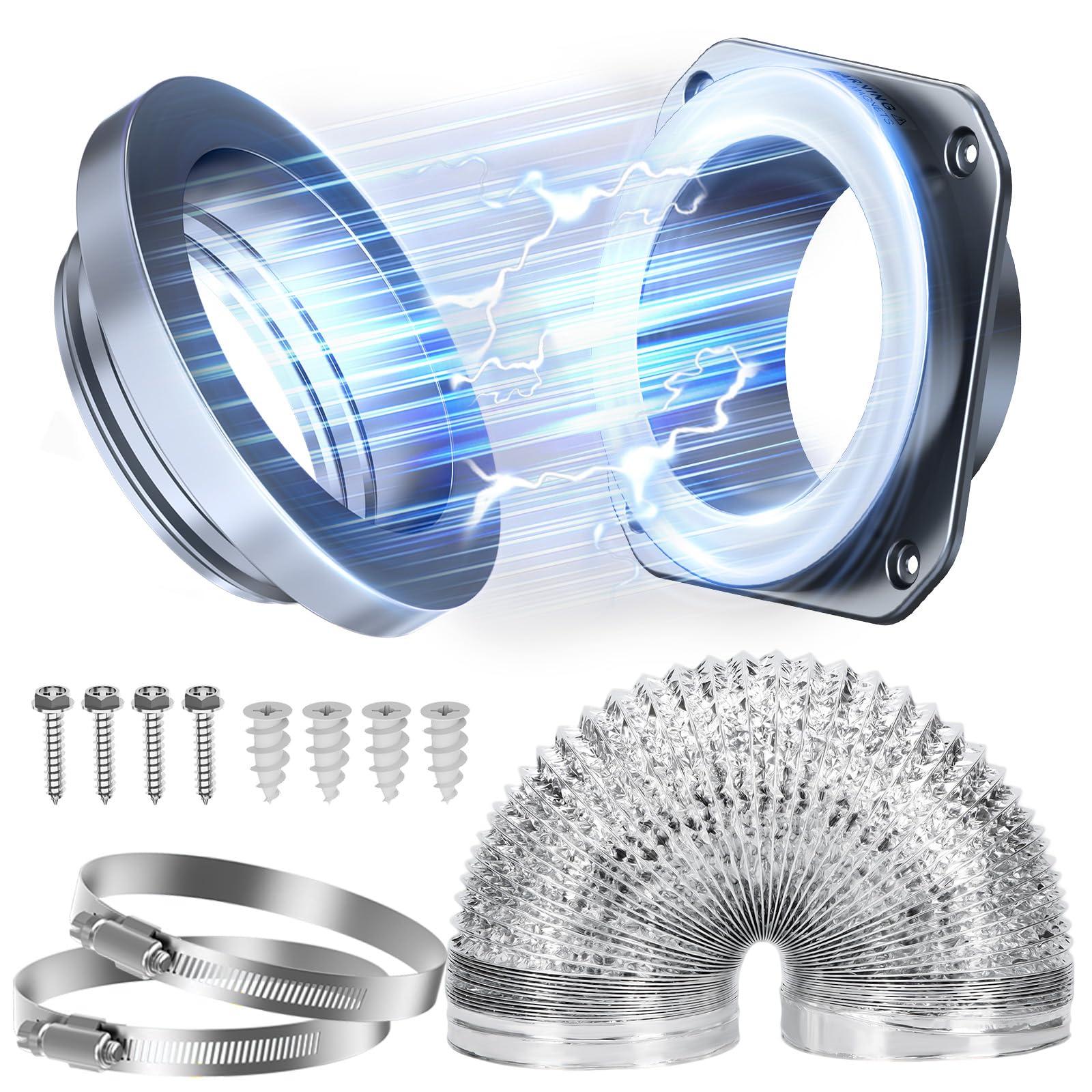VOXWELLY Magnetic Dryer Vent Coupling Easy to Clean Quick Connector Airtight Seal Dryer Vent Connector Kit Including a 2.6ft 4" Duct and two Clamps, DV180