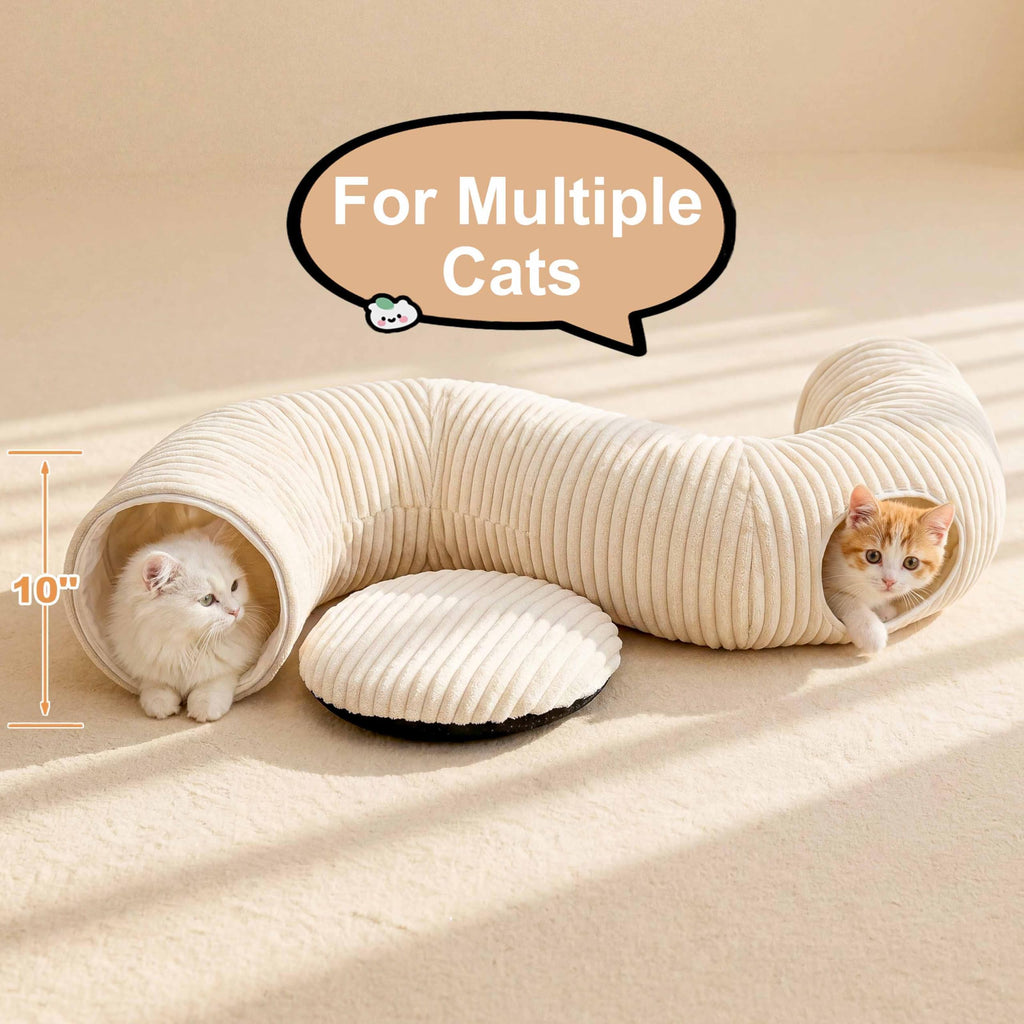 MOYMO Cat Tunnel Bed with 40 Pcs Interactive Cat Toys, White