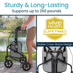 Vive Mobility 3 Wheel Walker - Three Wheeled Rollator for Seniors - Lightweight, Foldable, Narrow, Heavy Duty - for Elderly Men Women - Folding 3-Wheel Tri Scooter with Basket Bag