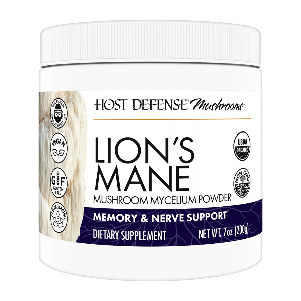 Host Defense Lion's Mane Powder - Brain Health Support Supplement - Mushroom Supplement to Support Focus & Memory Function - Immune & Nervous System Support Supplement - 7 oz (133 Servings)*