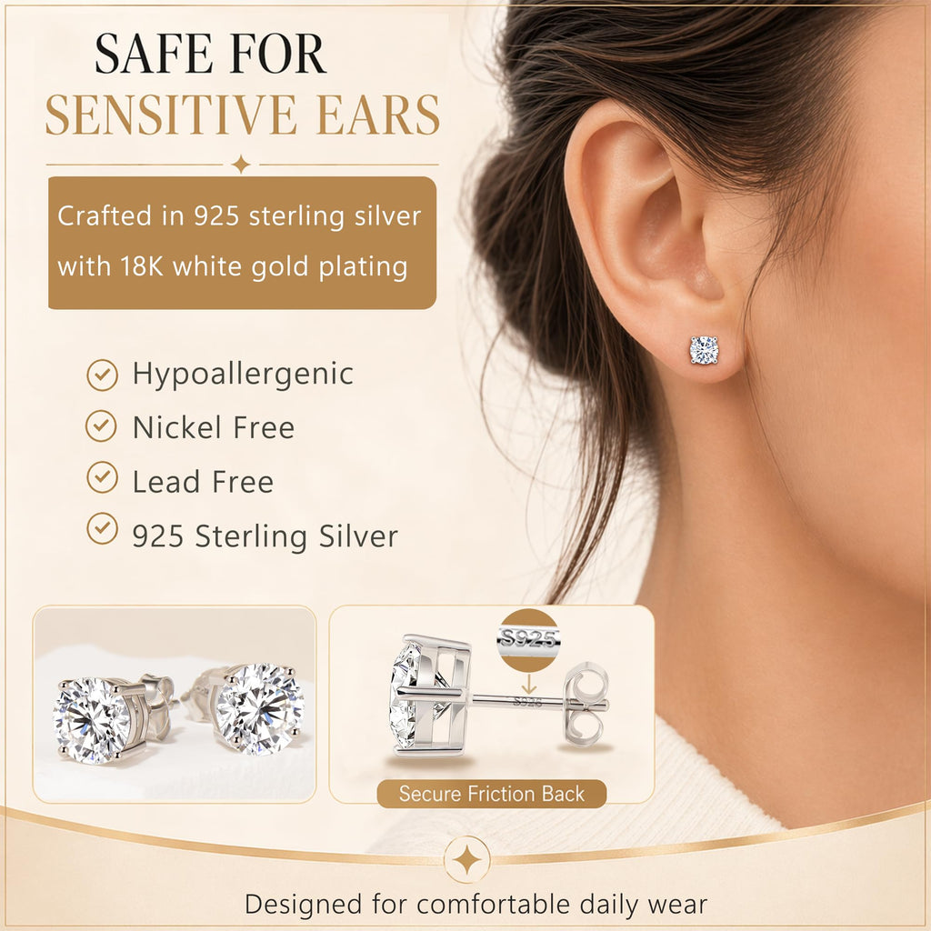 Impalsory 1CT Moissanite Stud Earrings for Women and Men, 6.5mm, 4 Prong