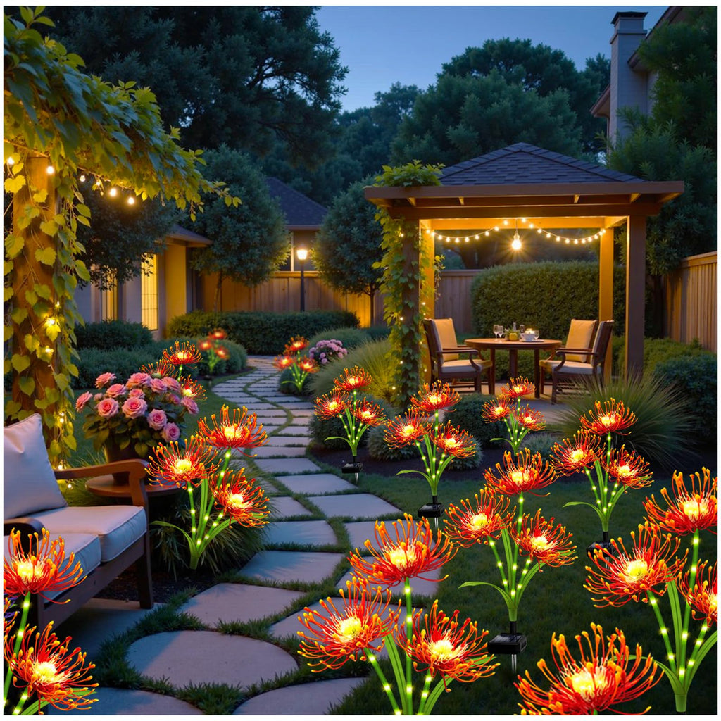 Solar Garden Flower Lights Outdoor,8 Pack Orange Spider Lily Lights with Glowing Stems,Waterproof Fall Decor Solar Yard Decor for Patio Lawn Pathway,Thanksgiving Garden Gifts for Women Mom Grandma