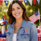 4th of July Pins, American Flag Enamel Pins, Gold Bow Brooches for Women