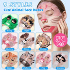 KONEUK 54 Pack Animal Kids Face Mask Spa, Bulk Collagen Hydrating Sheet Face Masks Skincare for Girls Teens, Easter Basket Stuffers, Birthday Gifts, Mothers Day Gifts for Mom