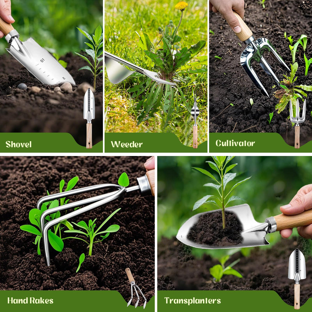 Garden Tools 9 Pcs Heavy Duty Gardening Tool Set Green Tote Bag Men Women