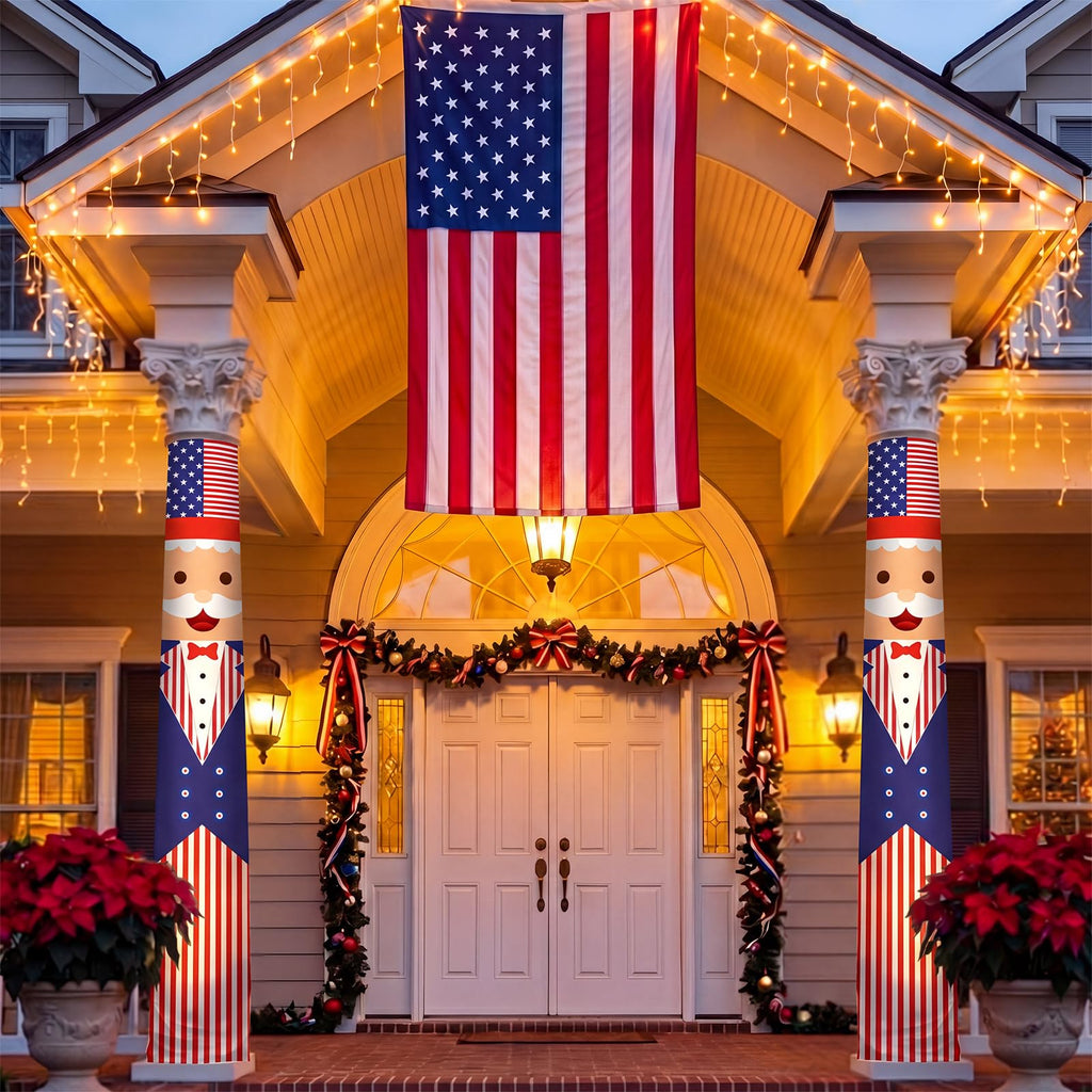 Chumia 2 Pcs 4th of July Decorations Patriotic Uncle Column Wraps 108 x 54" Independence Day Porch Pillar Covers Outdoor for Memorial Veterans Labor Day Stars and Stripes Post Yard Signs
