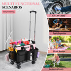 Chyaidach Rolling Cleaning Caddy, Cleaning Supplies Organizer with Trolley, Wearable Cleaning Tote Bag on Wheels with Hard Bottom, Cleaning Carts for Housekeepers/Home/Car/Office/Picnic (Pink)