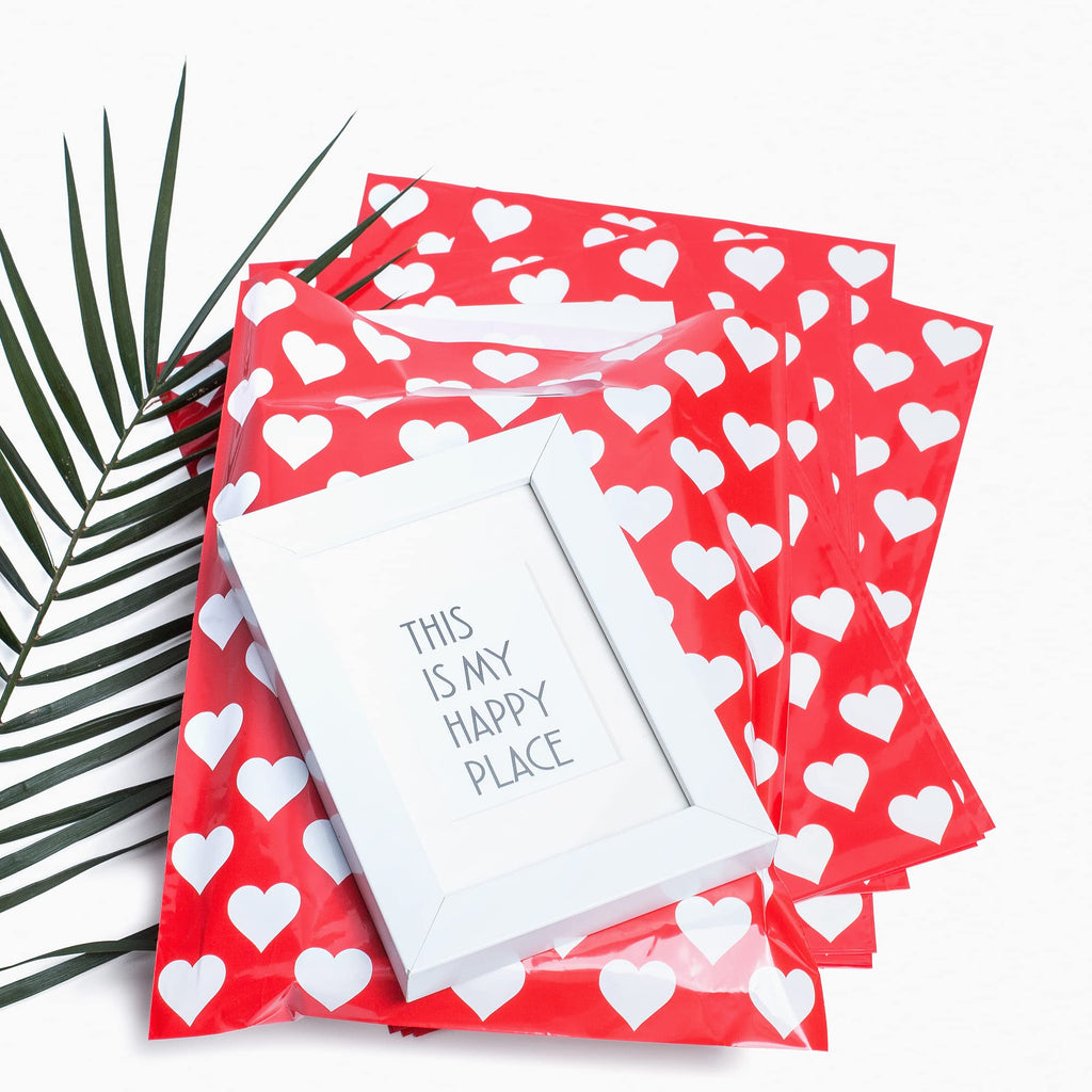 Choice Marts Red Merchandise Bags With White Hearts 100 Count 9"x12" Size 1.5Mil Thick Glossy Valentine Bags