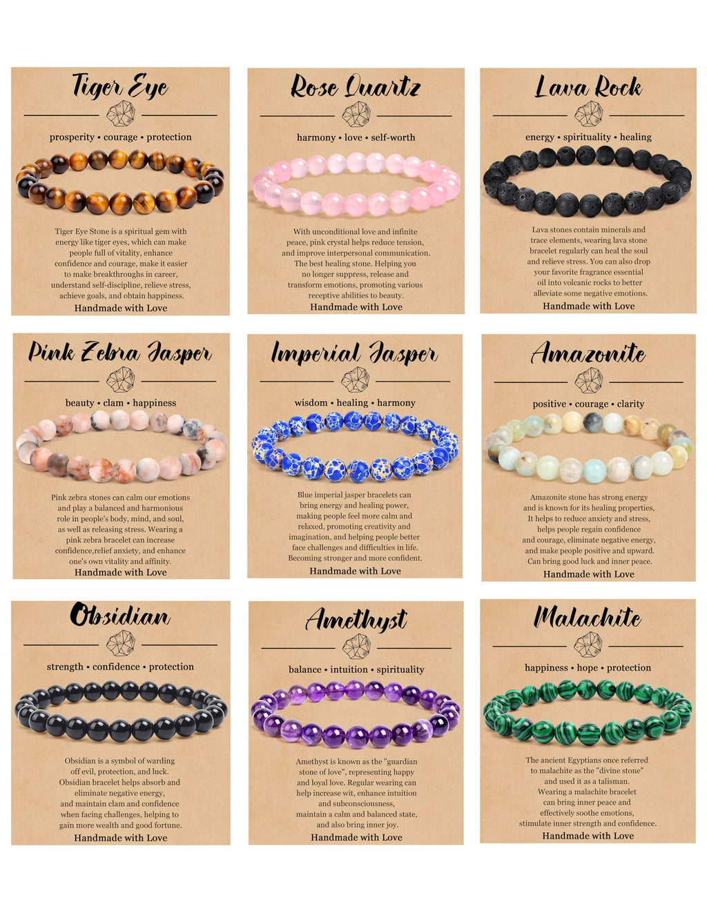 BOMAIL 9PCS Natural Stone Crystal Beaded Bracelets for Women