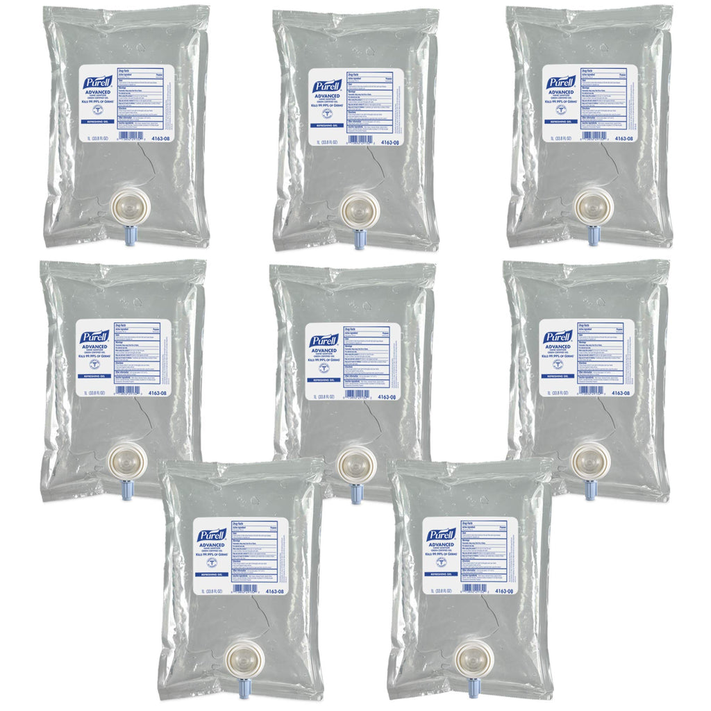 PURELL Advanced Hand Sanitizer Green Certified Gel, Fragrance Free, 1000 mL Refill for CS2 and NXT Manual Hand Sanitizer Dispenser (Pack of 8) - 4163-08
