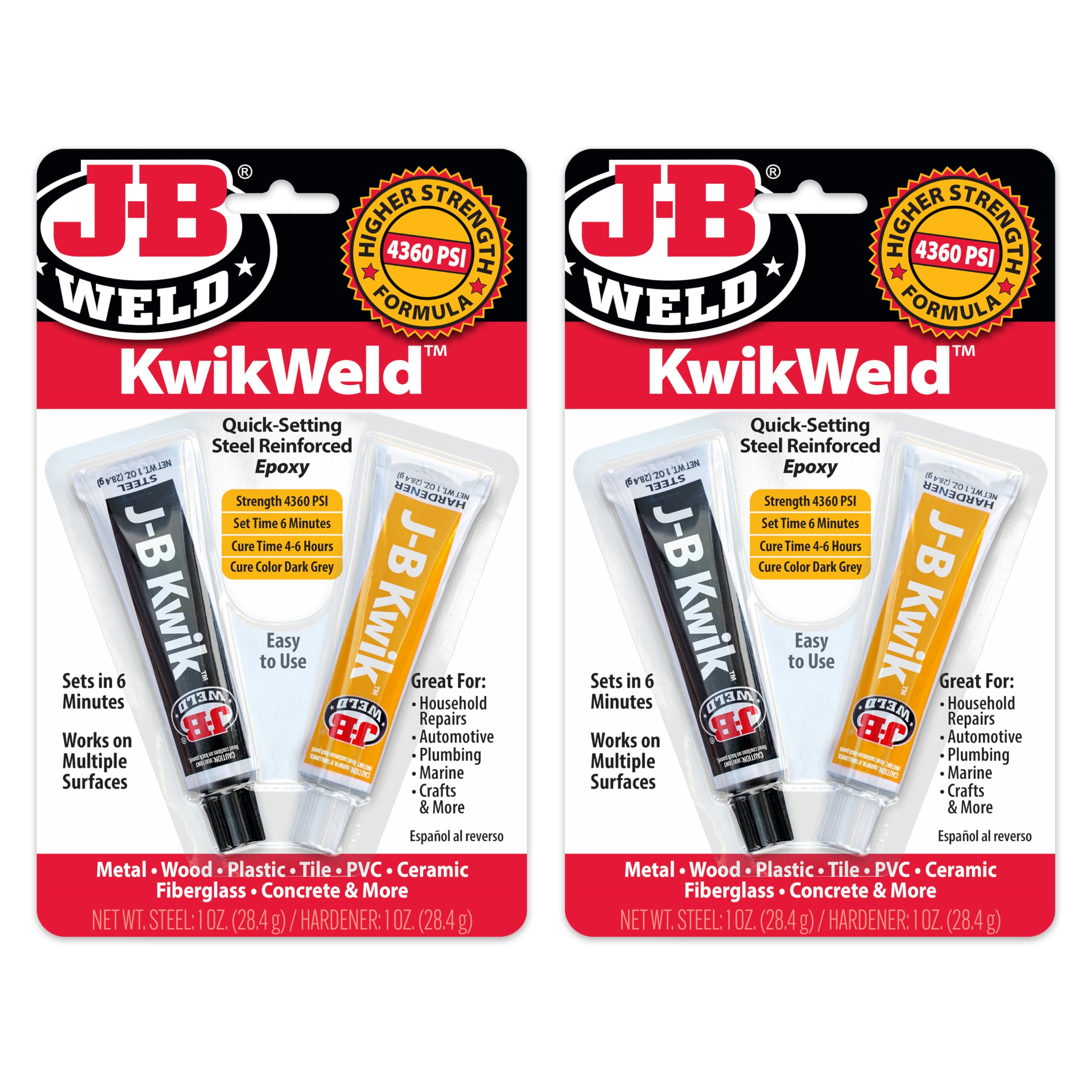 J-B Weld KwikWeld, 6 Minute Set Epoxy, Steel Reinforced Epoxy, High Strength - 2 Pack, Dark Grey (8276-2)
