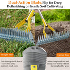 Heavy Duty Thatch Rake for Lawns, 15" Dual-Sided Dethatching Rake with Sharp Steel Tines, Manual Dethatcher and Scarifier Tool for Dead Grass, Moss & Thatch Removal, 70" Adjustable Long Handle