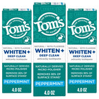 Tom's of Maine Whiten Plus Deep Clean Whitening Toothpaste, Natural Whitening Toothpaste with Plant-Based Cleansers, Enamel Safe, Whitens Without Causing Sensitivity, Peppermint, 4.0 oz (Pack of 3)