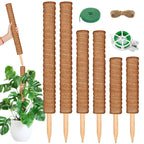 ROADPLUM 102 Inch Moss Pole for Plants Indoor (2*21.7", 2*16.5", 2*12.6") 6Pcs Coco Coir Pole Monstera Plant Support Pole for Plants Climbing with 65.6ft Twist Tie, Plant Tie and Jute Rope for Potted