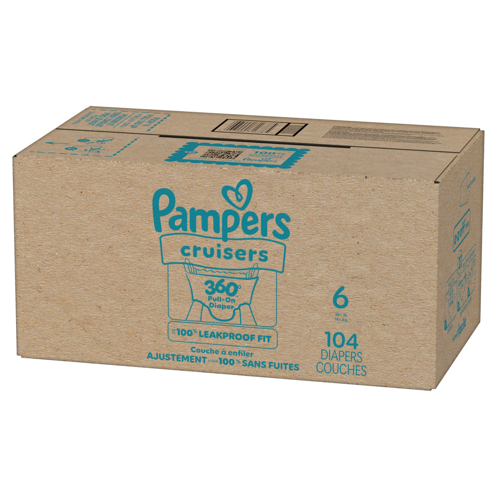 Pampers Diapers - Cruisers 360 - Size 6, 104 Count, up to 100% Leakproof Pull-On Diaper for Active Babies