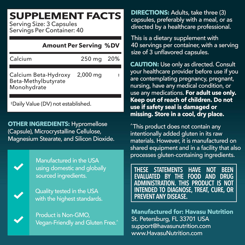 HMB Capsules 2000mg Per Serving, HMB Supplements for Men and Women