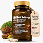 Druvara Bitter Melon Capsules with Berberine & Cinnamon, Sugar Balance, Metabolic Health & Steady Energy, with Extra Strength Bitter Melon Extract, Clean Formula, 60 Capsules