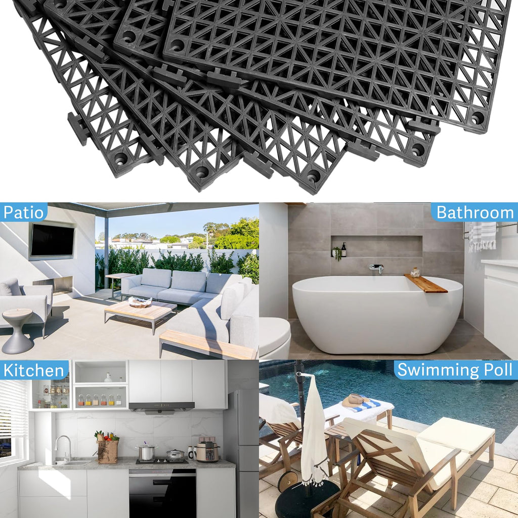 12” x 12” Drainage Interlocking Floor Mats 12 Pack for Outdoor and Indoor