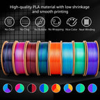 dikale Silk 3D Printing Filament PLA+ Multicolor 8 Packs- 4 Dual Colors Spools & 4 Tricolor Spools - 1.75mm 3D Printing PLA Pro 250g x 8 Bundles