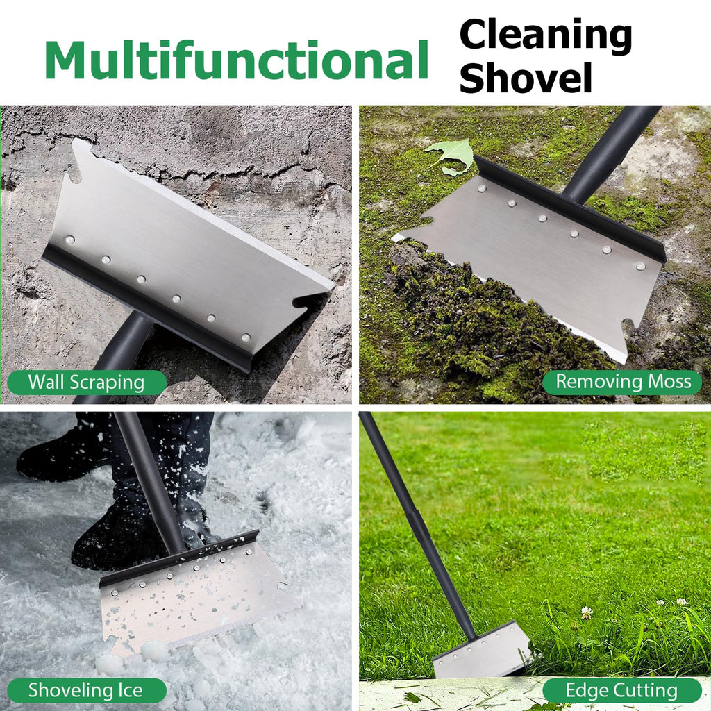 Pragmatist Garden Shovel, Ice Scraper, Multifunctional Cleaning Shovel with 59" Adjustable Handle Heavy Duty Garden Tool for Lawn Edging, Scraping, Weed and Ice Removal