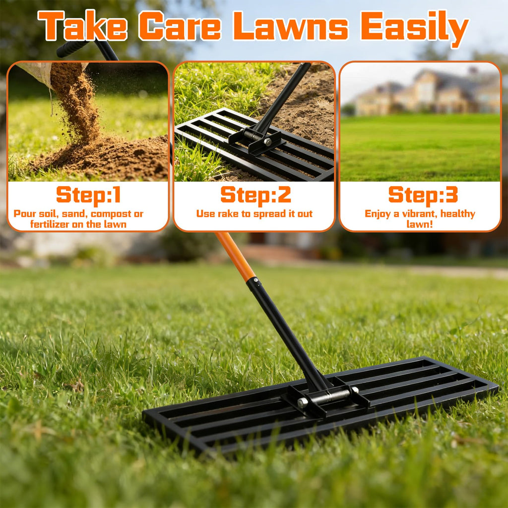COZEER 30" x 10" Leveling Rake,Leveler Tool with 78" Adjustable Handle