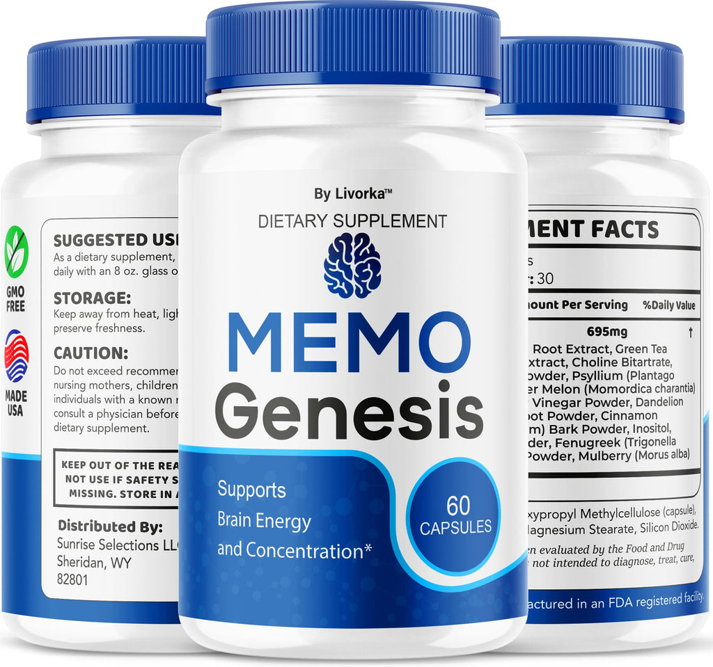 Memo Genesis Capsules - Original MemoGenesis Brain Health Daily Support Pills Natural Advanced Formula Cognitive Health & Function to Help Maintain Clarity Focus, 60 Capsules for 1 Month