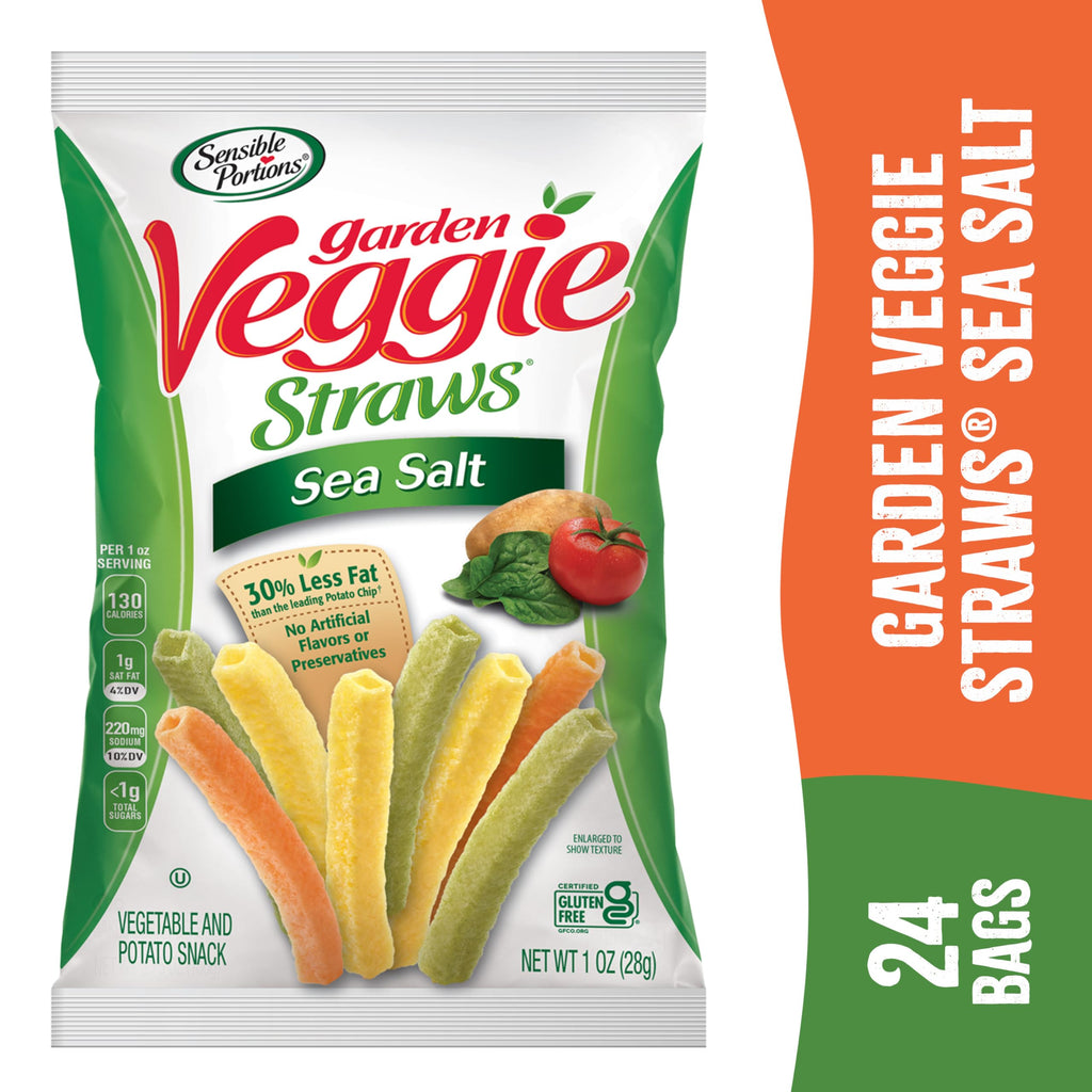 Sensible Portions Garden Veggie Snacks - Veggie Straws, Gluten Free, Snack Size Sea Salt, 1 Oz (Pack of 24)