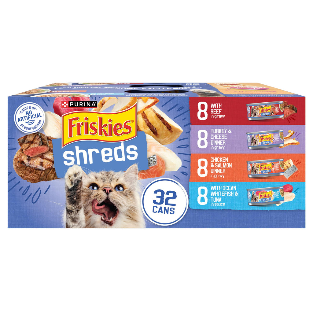 Friskies Purina Savory Shreds Wet Cat Food Variety Pack, (32) 5.5 oz Cans