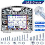Taiss 400PCS Metric Flange Bolt Assortment kit,10.9 Grade M6x1.0/M8x1.25/M10x1.5 Bolt(12mm to 45mm) White zinc Plating Hex Metric Bolts and Nuts Washers,Nuts and Bolts Assortment kit (White)