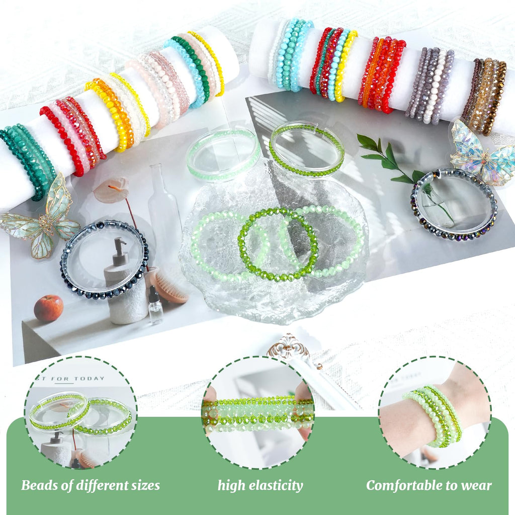 60 Pcs Crystal Beaded Bracelets Bulk, Colorful Stretch Bracelets for Women