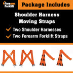 Forearm Forklift Shoulder Harness – Standard - Lift and Move Furniture, appliances, Supports up to 800 lb. Moving Harness Set, 2 Harnesses and 2 Center Straps that are ea 9’4” Long, 1 Pack, Orange