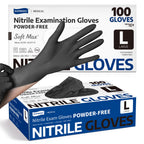 Supmedic Soft Max Disposable Nitrile Exam Gloves, Powder-Free Black 100 (L)