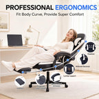 Kslysuty Desk Computer Gaming Chair - High Back Ergonomic Office Chair with Footrest and Lumbar Support, Swivel Comfy Home Gamer Video Game Chairs with Pocket Spring Cushion for Adults (White Leather)