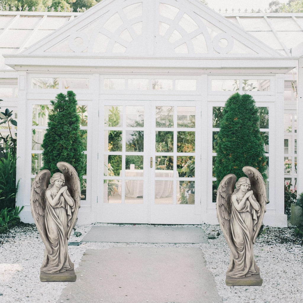 Outdoor Statues Angel Décor Garden Statue - 34 inch Large Garden Angels Outdoor Religious Statues Catholic Resin Concrete Finish Yard Patio Deck Home Entryway Hallway Sculpture 13.7*9.8*34 Inch