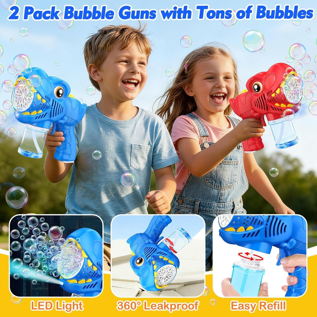 Yunaking Bubble Machine Gun 2 Pack Rechargeable Kids Toys Gift Ages 3-5 4-8