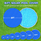 Evoio Solar Pool Cover 8 ft Round for Above Ground Inground Pools Bubble Wrap Covers Hot Tub Spa Thermal Heating, 12 Mil Circle Blue Floating Blanket for 6-24 Foot Feet Diameter Swimming Pools