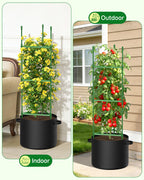 MQJIAZHI 4 Pack Tomato Trellis Cages 55 Inch Height, with 17 Gallon Square Grow Bags, Heavy Duty Tomato Plant Support Stakes for Outdoor Garden Climbing Vegetables Fruits Flowers