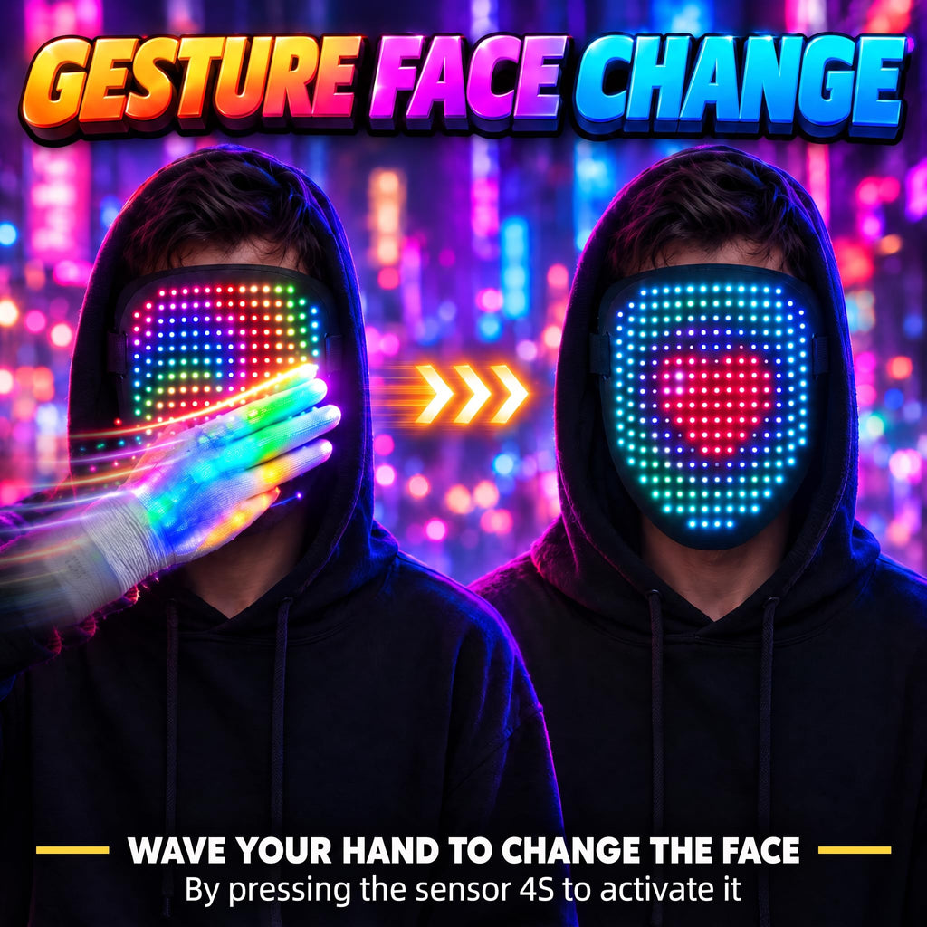 LED Light Up Mask with Gloves Set, Halloween Costume Cool Stuff for Adults
