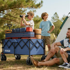 46" L Collapsible Foldable Extended Wagon, 500LB Weight Capacity with 280L Heavy Duty Folding Cart,Utility Wagon with All-Terrain Beach Wheel & Drink Holders,Blue